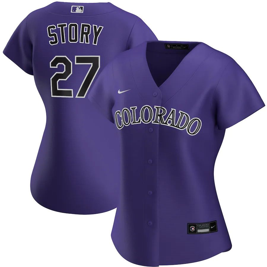 Womens Colorado Rockies 27 Trevor Story Nike Purple Alternate Replica Player MLB Jerseys